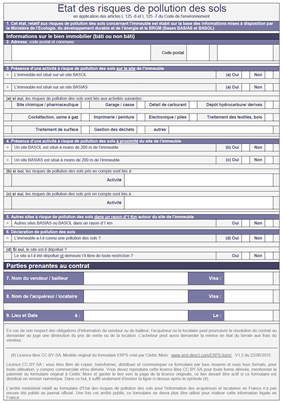 Formulaire ERPS - Etat des risques de pollution des sols
